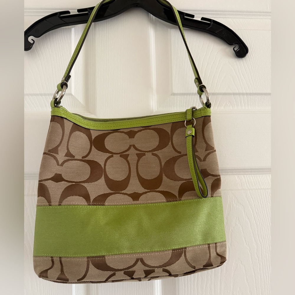 Signature Green and Khaki Coach Bag